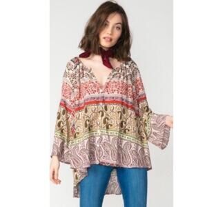 Show Me Your MuMu Paisley Floral Catalina Cup Pink/Green Tunic